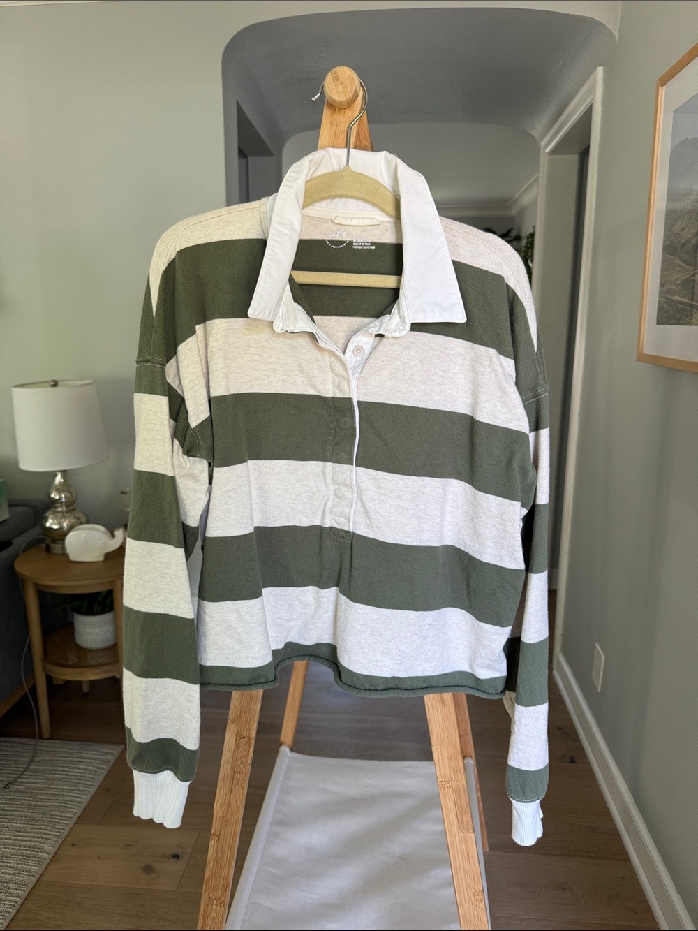 aerie Olive & Cream Striped Rugby Pullover